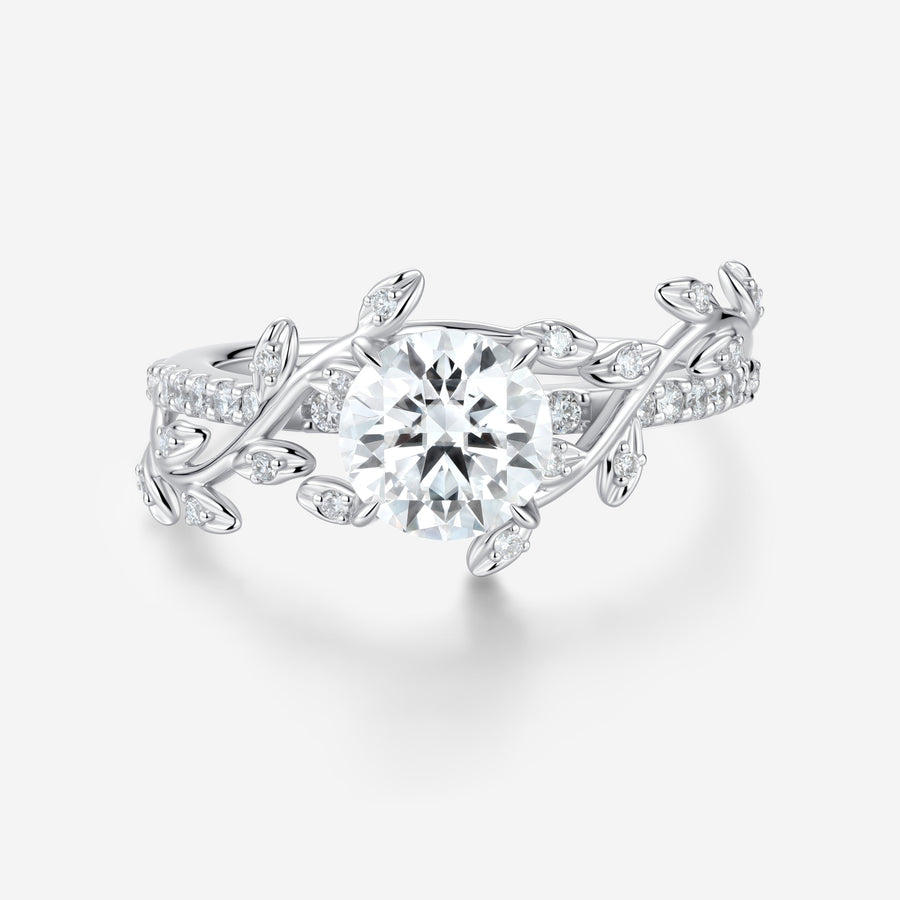 Nature Inspired Round cut Moissanite Leaf Gold Engagement Ring