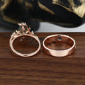 Forever Glow Moss Agate Couple Rings | Rose Gold Leaf Wedding Bridal Set
