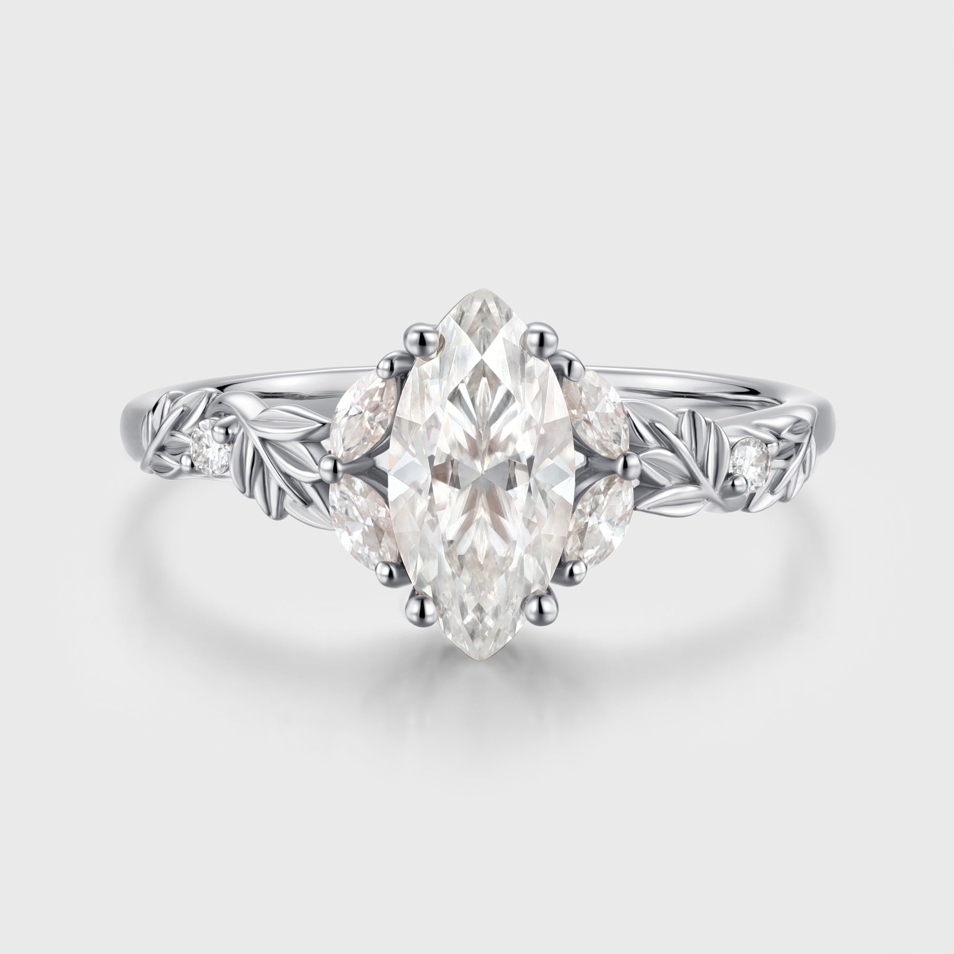 Nature Inspired Marquise cut Moissanite Leaf Gold Engagement Ring