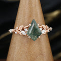 Nature Inspired Kite cut Moss Agate Leaf Gold Engagement Ring