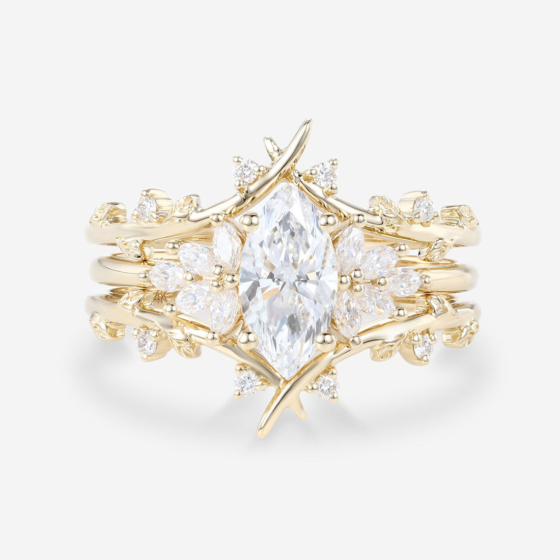 1.0Carat Marquise cut Lab-Grown Diamond Cluster Wedding Bridal set