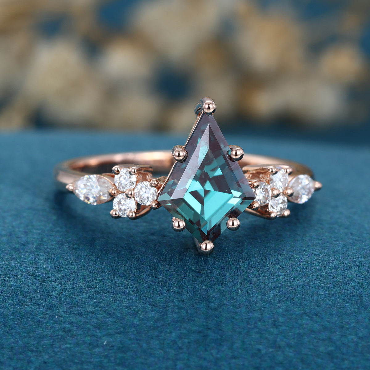 Kite cut Lab Alexandrite Solid Gold Engagement Ring