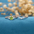 Round cut Olivine Cluster Engagement ring Bridal Set 