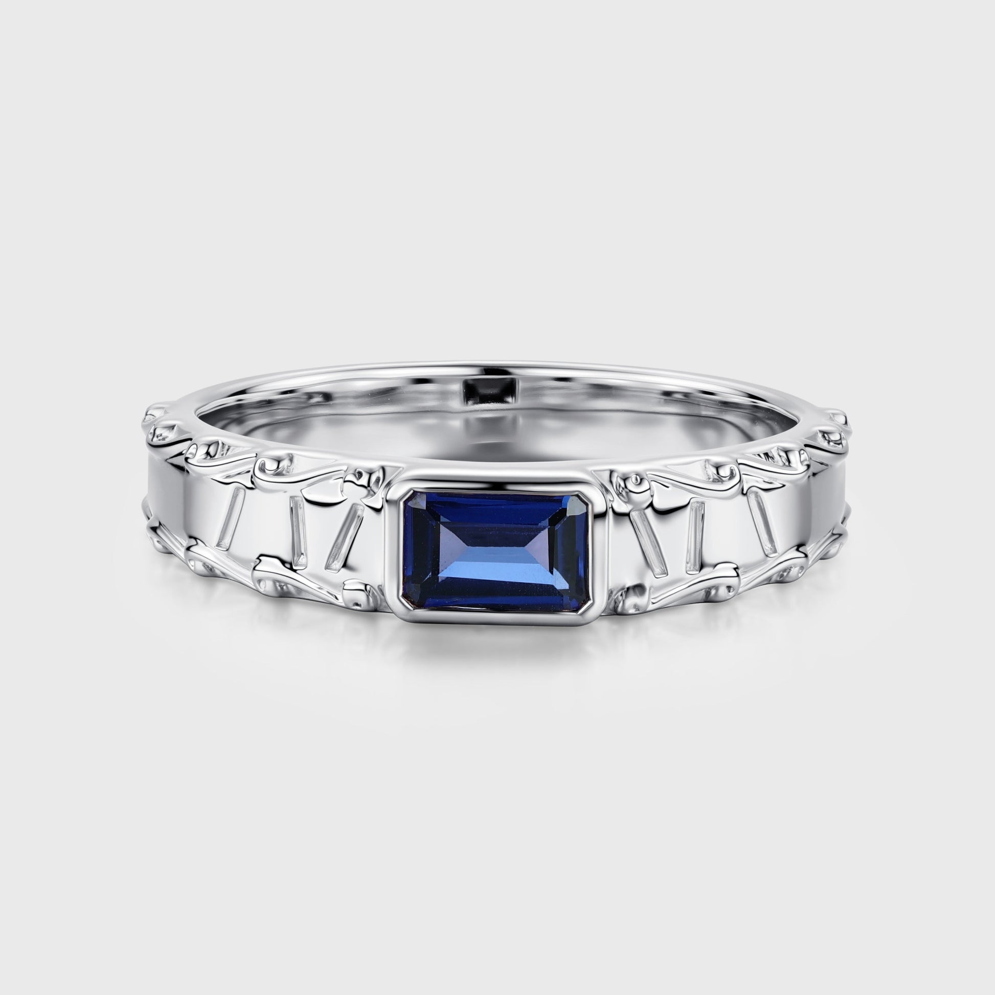 Unique Emerald cut Lab Sapphire Mens Wedding Band Promise Rings For Men
