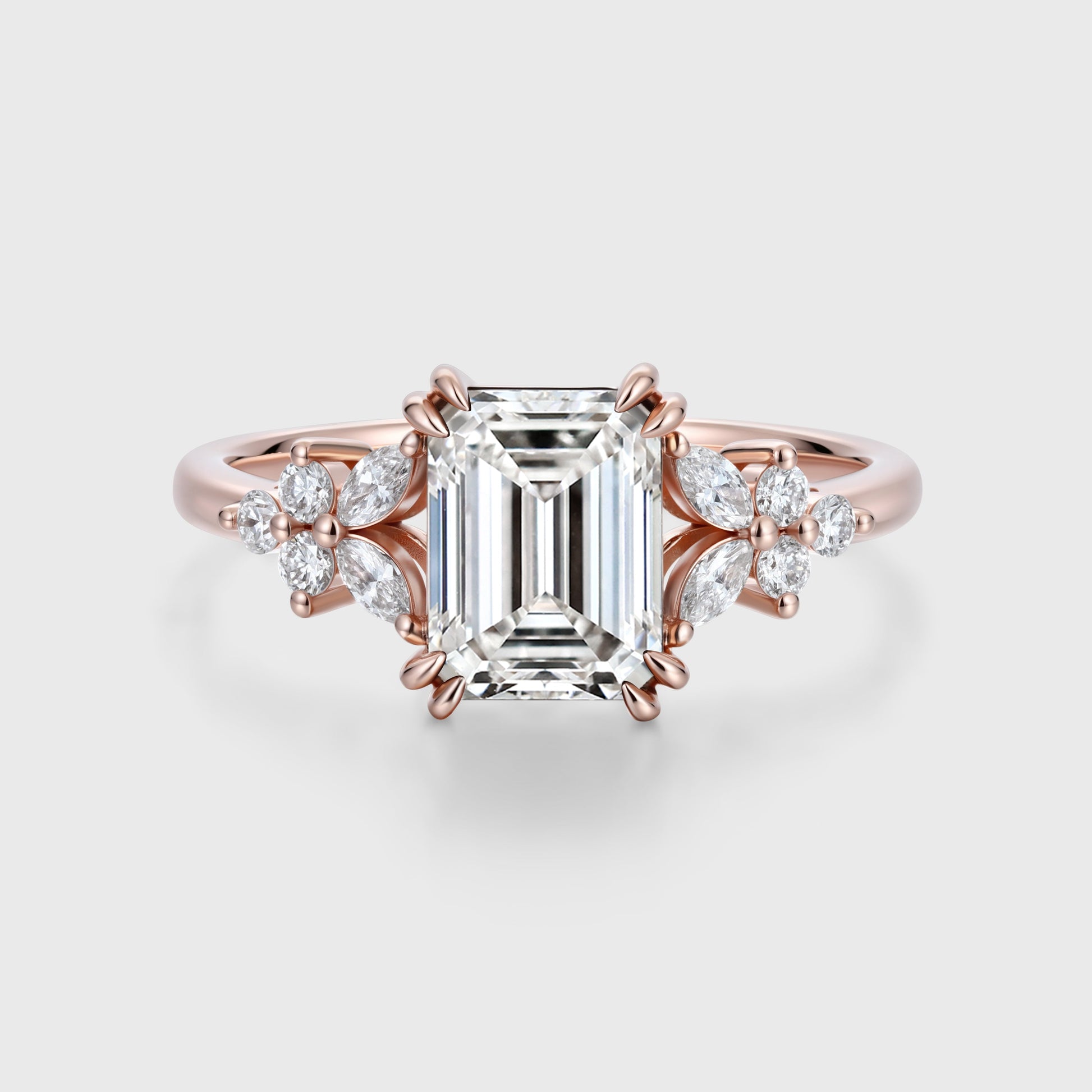 1.0CT~5.0CT Emerald cut Lab grown Diamond Cluster Engagement Ring Set