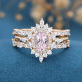 1.0Carat Oval cut Morganite Engagement ring Bridal Set