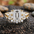 1.0CT~5.0CT Emerald cut Lab grown Diamond Cluster Engagement Ring Set
