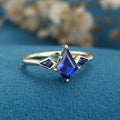 Kite Cut Lab Sapphire Yellow Gold Engagement Ring