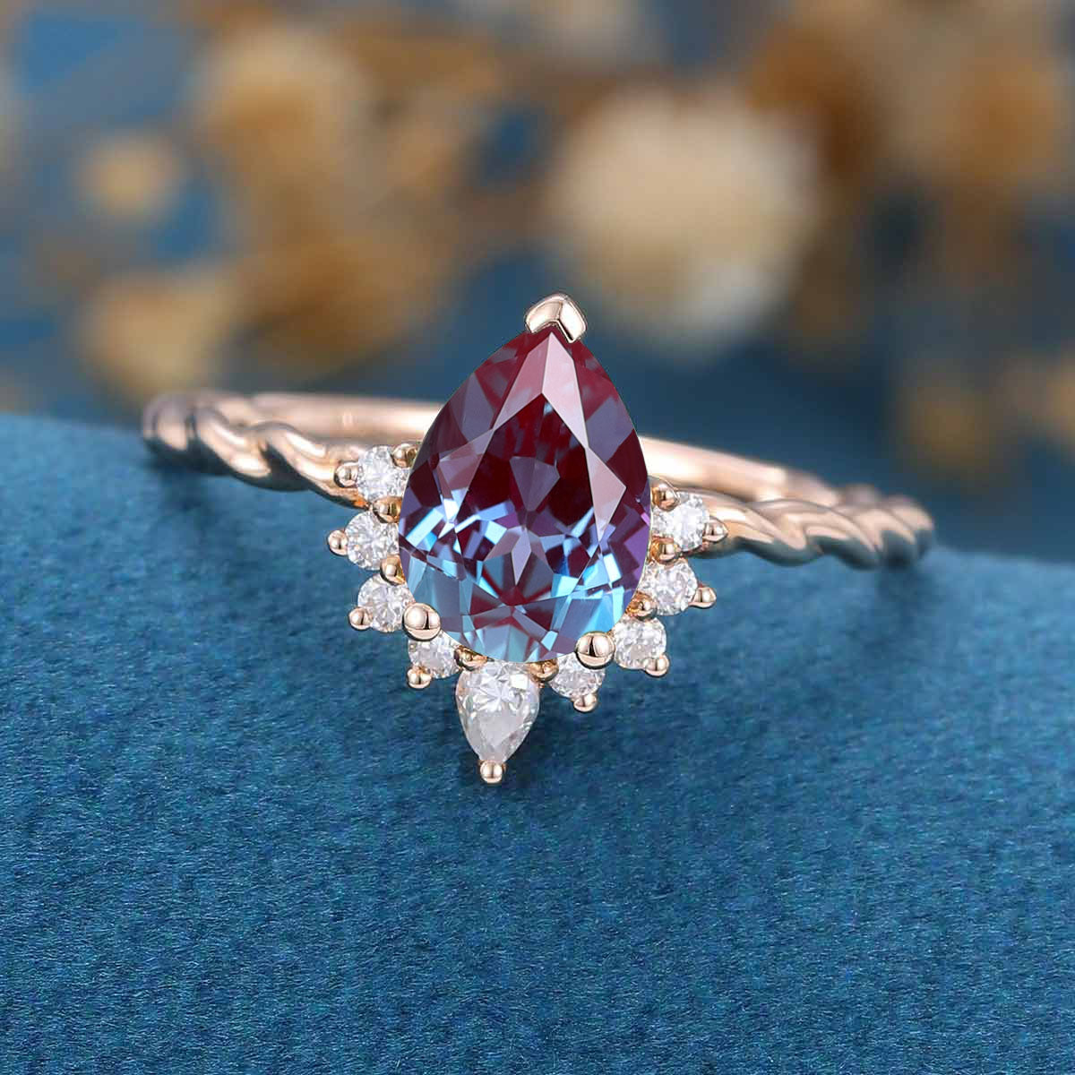 Pear cut Alexandrite | Diamond Engagement ring 