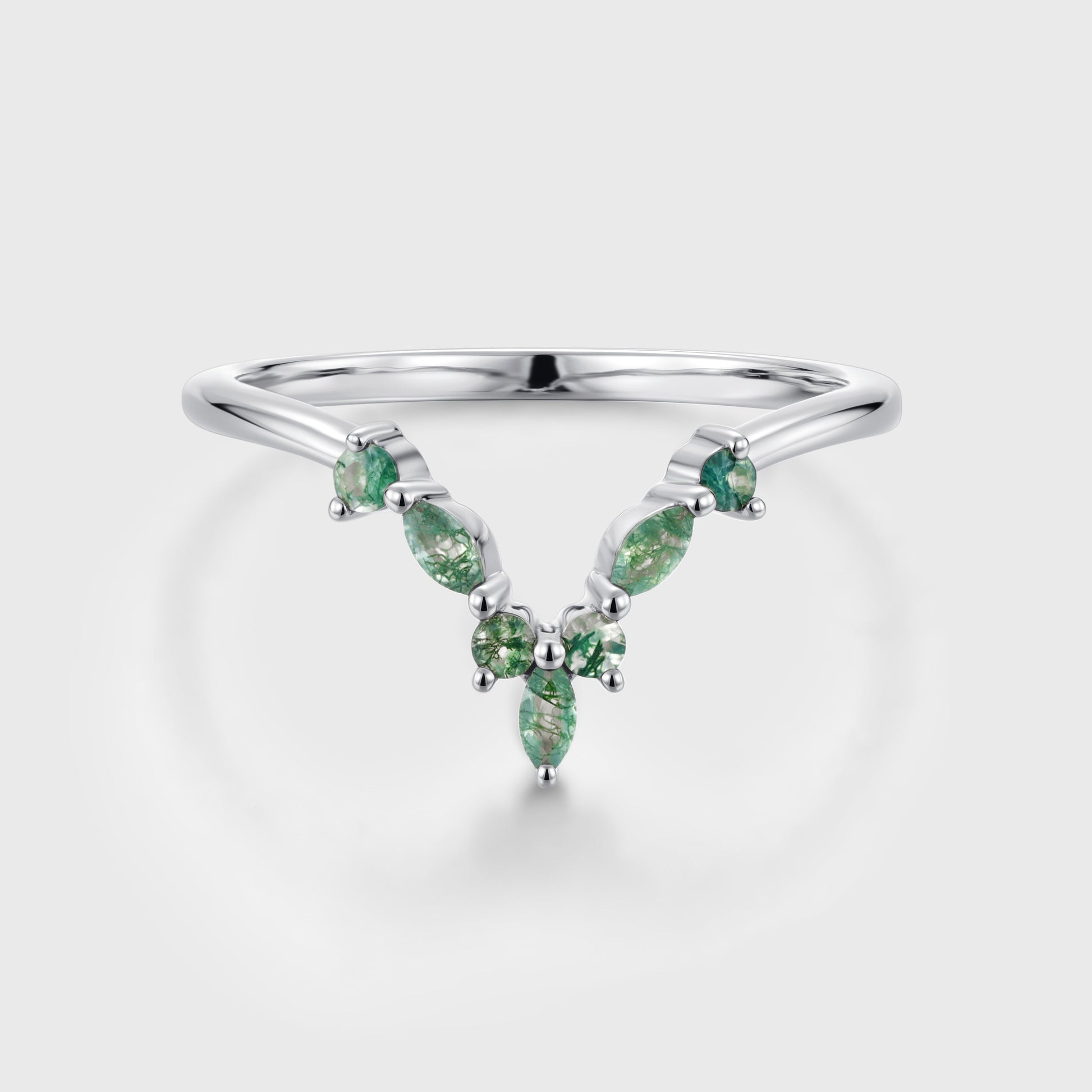 Moss Agate Curved Wedding Band Matching Engagement ring