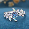 Round cut Lab Alexandrite match Opal | Moonstone Engagement Ring