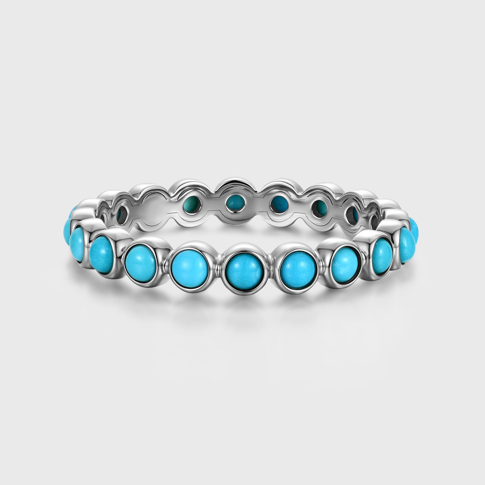 Bezel setting Round cut Turquoise Full Eternity Gold Wedding Band