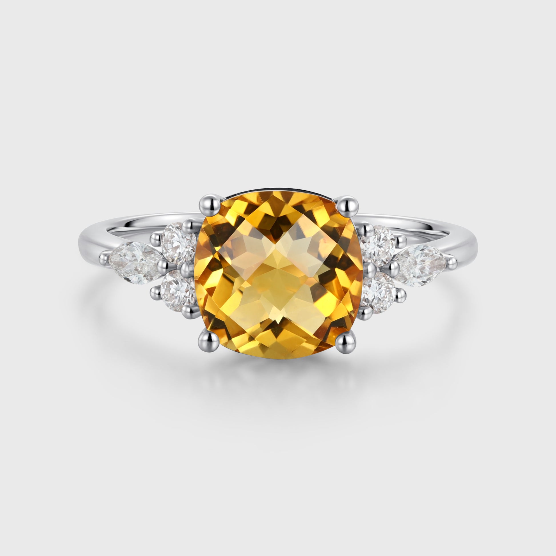 Square cut Citrine Solid Gold Engagement Ring