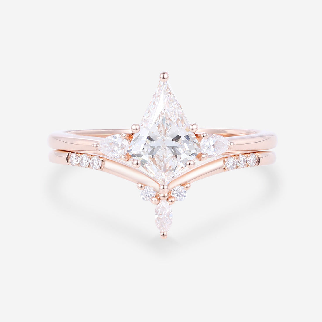 Kite cut Lab-Grown Diamond Rose gold Cluster Diamond Wedding Bridal Set