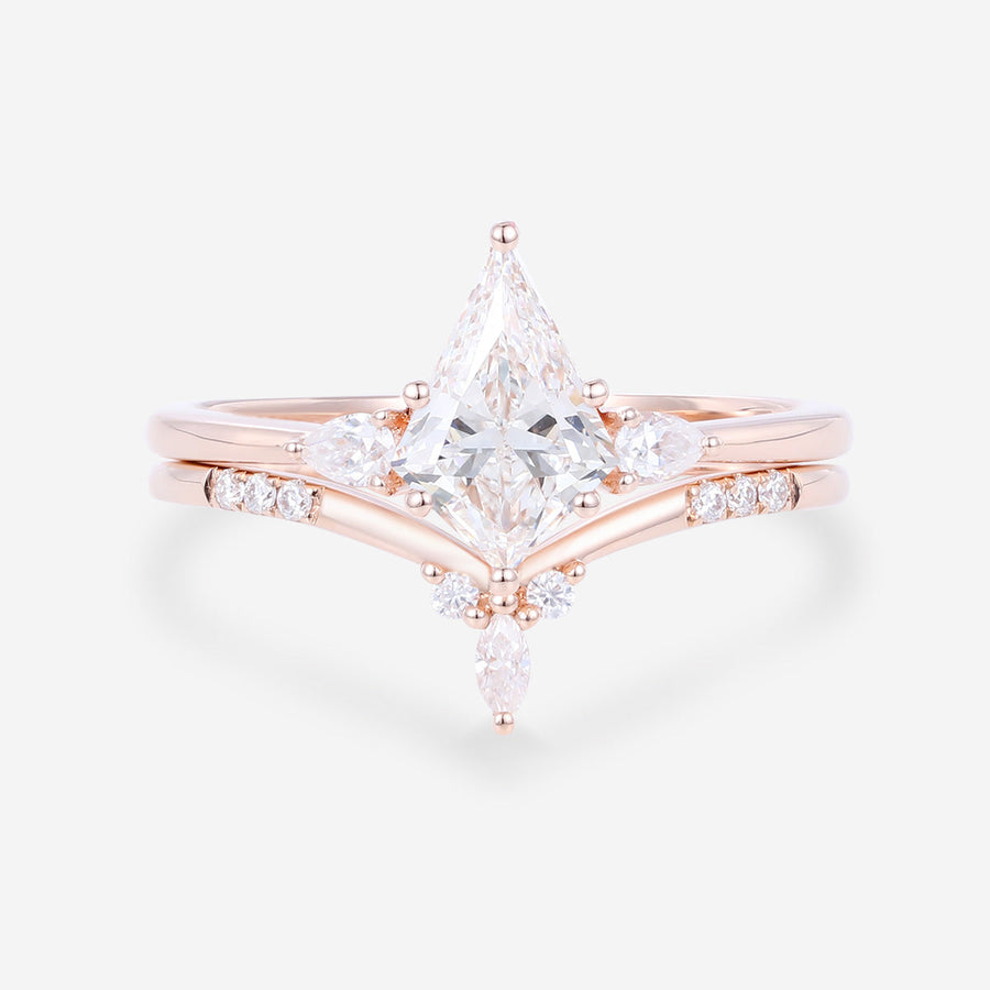 Kite cut Lab-Grown Diamond Rose gold Cluster Diamond Wedding Bridal Set