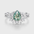 Pear cut Moss Agate Leaf‑Vine Bridal Set