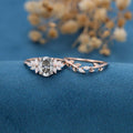 Oval cut Gray Moissanite Cluster Engagement ring Bridal Set 