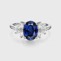 Oval cut Lab Sapphire Cluster Engagement Ring