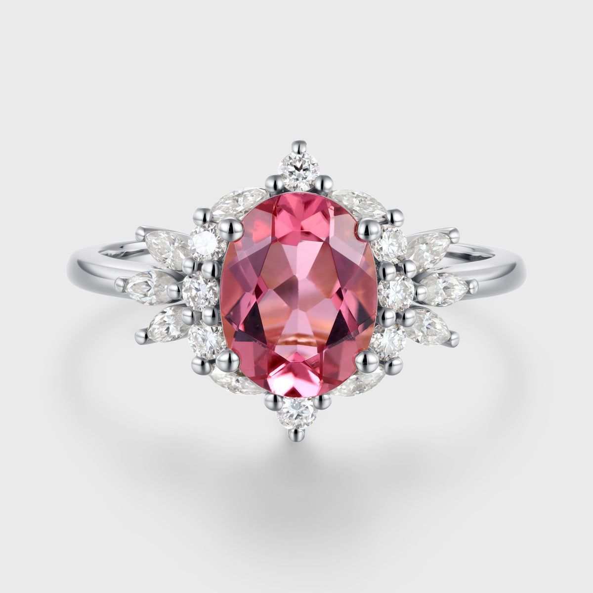 Oval cut Tourmaline Cluster Engagement ring