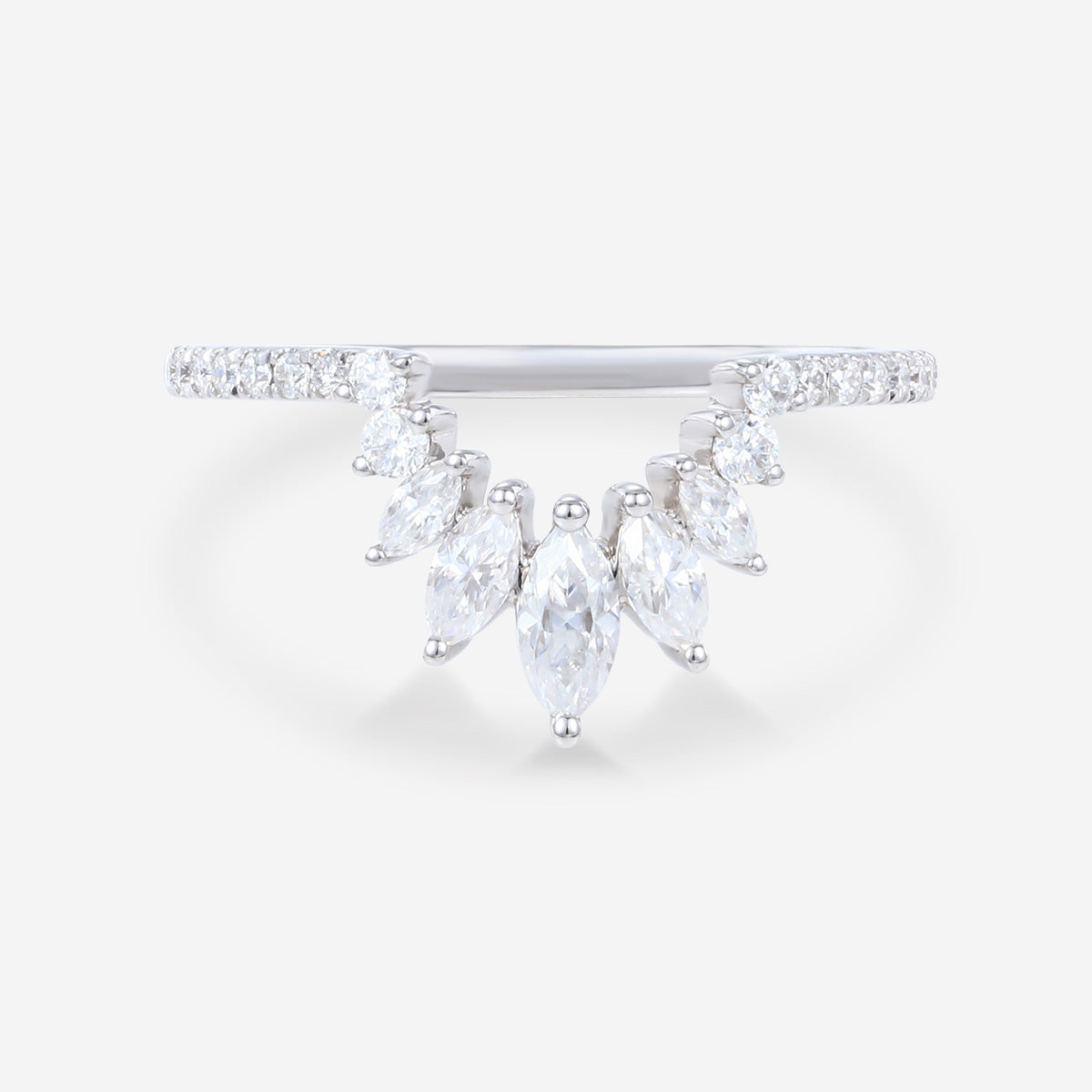 Marquise cut Moissanite  Half Eternity Diamonds Curved Wedding Band