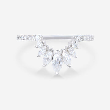 Marquise cut Moissanite  Half Eternity Diamonds Curved Wedding Band