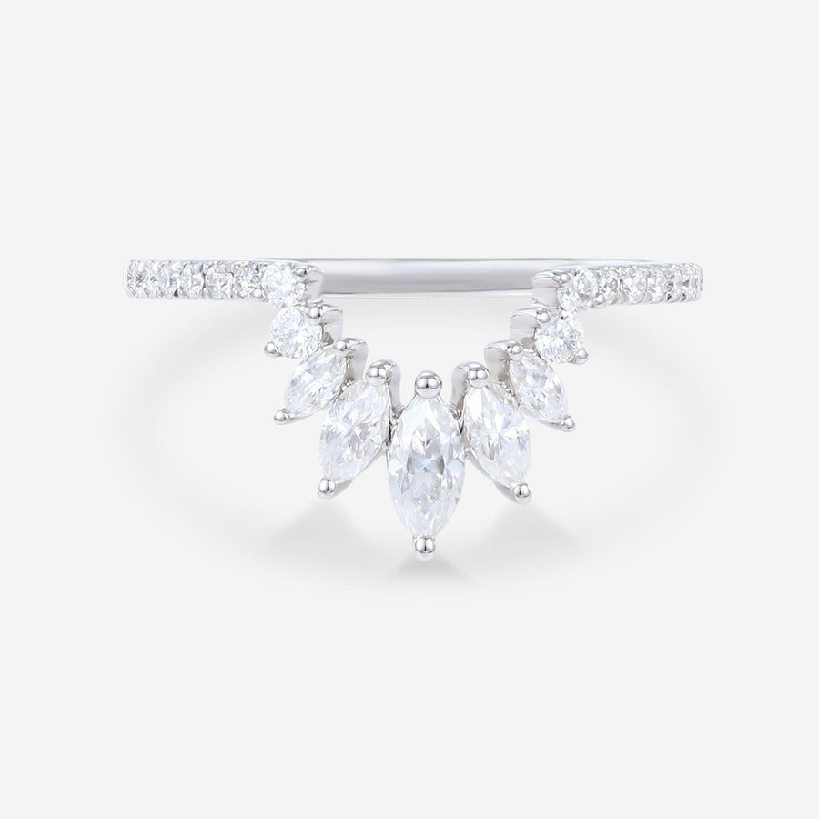 Marquise cut Moissanite  Half Eternity Diamonds Curved Wedding Band