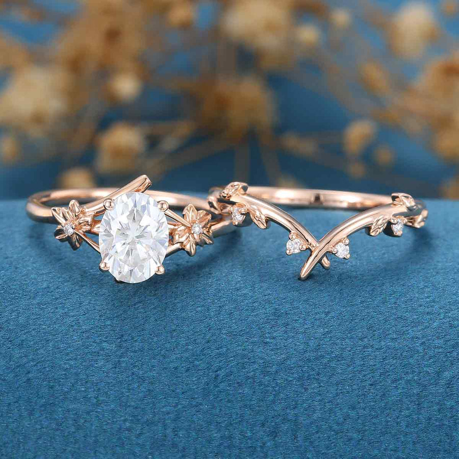 Oval cut Moissanite Engagement ring Bridal Set