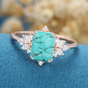 Emerald Cut Turquoise Cluster Engagement Ring