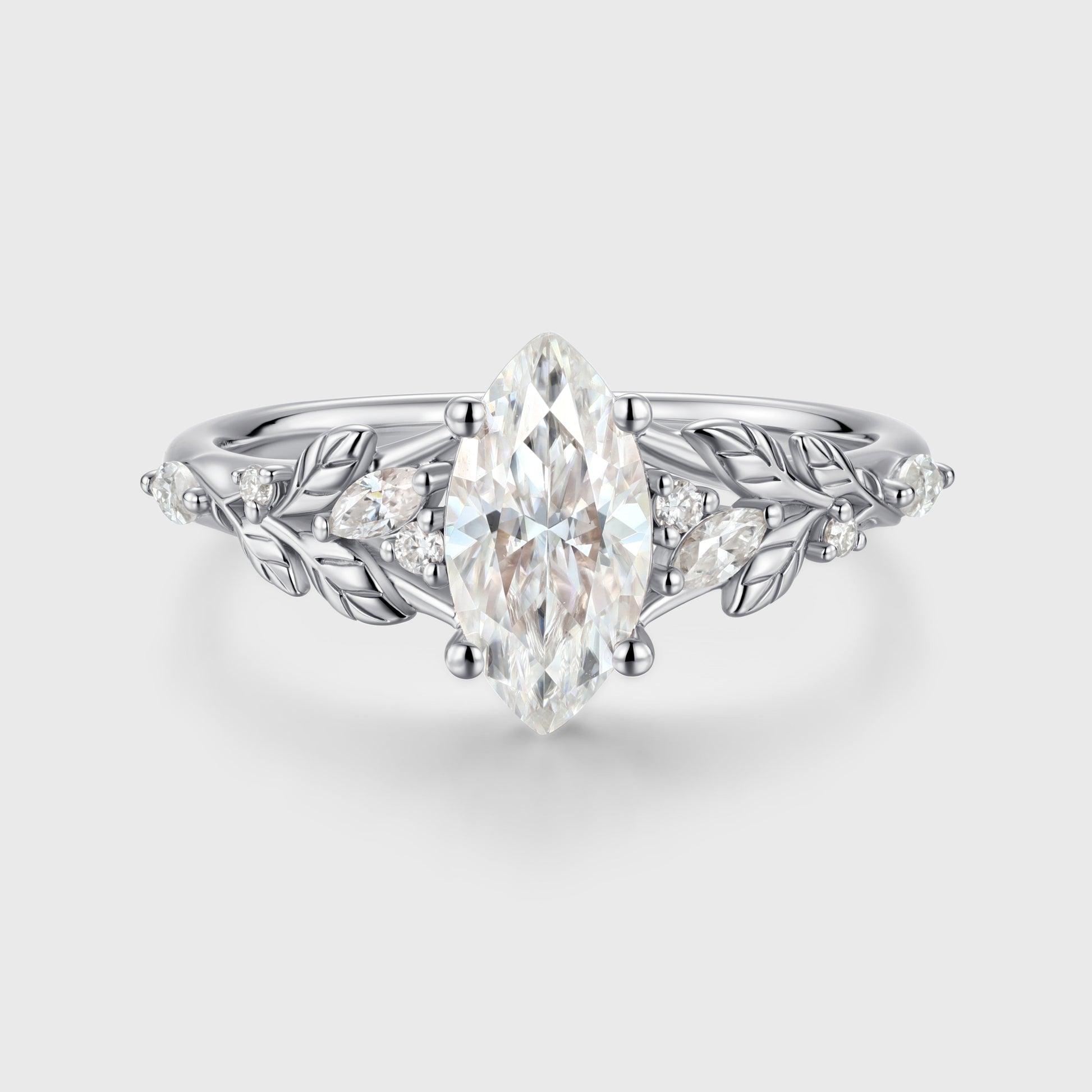 Nature Inspired Marquise cut Moissanite Leaf Gold Engagement Ring