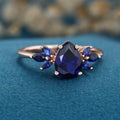 Pear cut Lab Blue Sapphire Solid Gold Engagement Ring