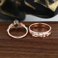 Forever Glow Moss Agate Couple Rings | Rose Gold Leaf Wedding Bridal Set