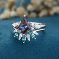 1.3 Carat Kite Cut Lab Alexandrite Wedding bridal set