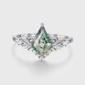 Nature Inspired Kite cut Moss Agate Leaf Gold Engagement Ring