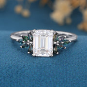 Emerald Cut  Moissanite Cluster Engagement ring