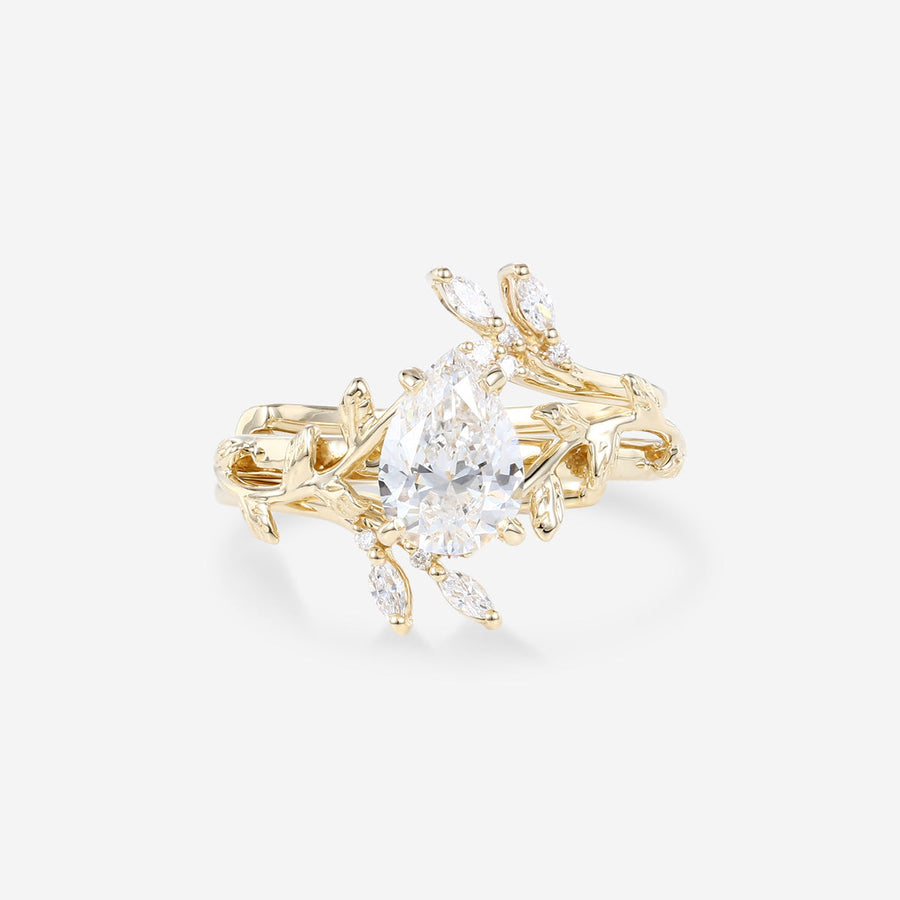 Pear cut Lab-Grown Diamond Leaf Rose Gold Wedding Bridal set