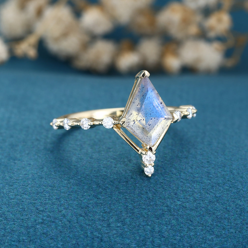 Kite Cut Labradorite Yellow Gold Engagement Ring