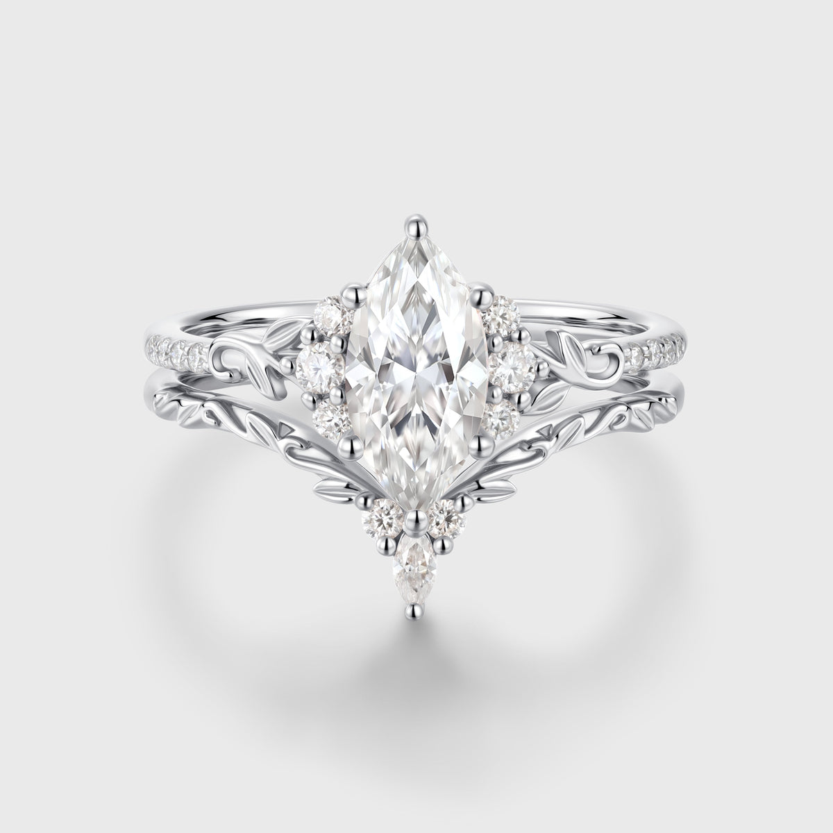 Marquise cut Moissanite Side Stone Wedding Bridal Set