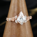 Nature Inspired Solid Gold Kite cut Moissanite Leaf Engagement Ring