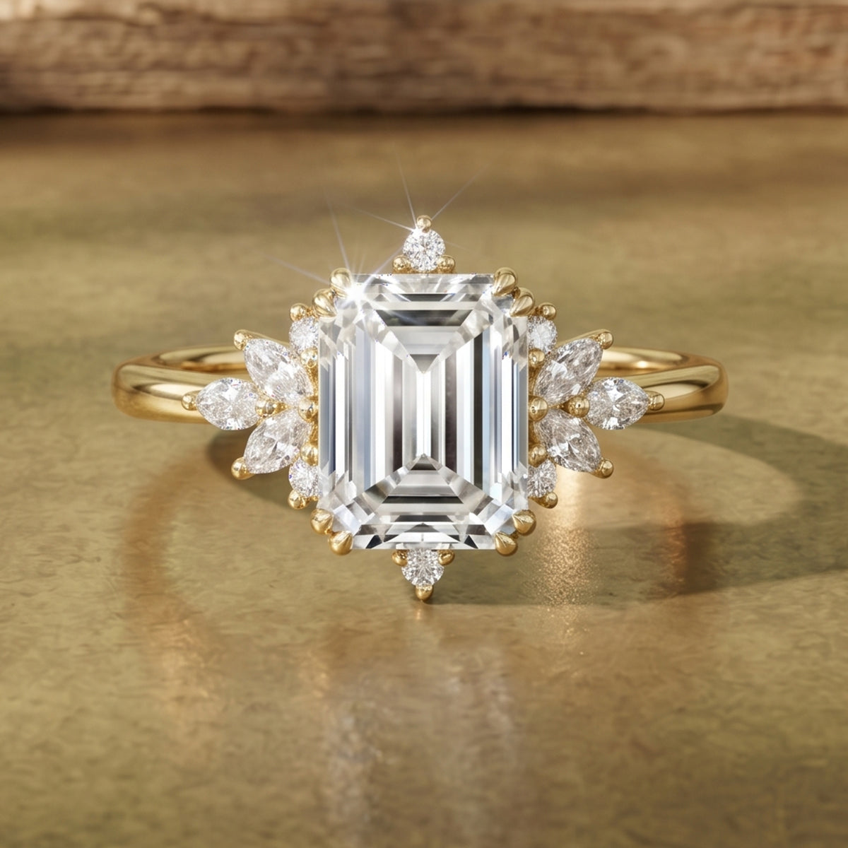 1.0CT~5.0CT Emerald cut Lab grown Diamond Halo Engagement Ring