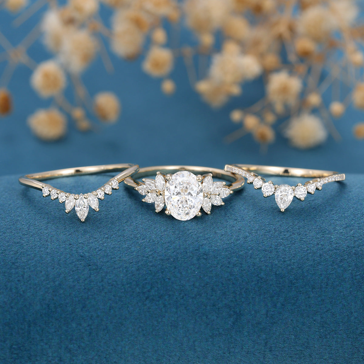 Oval cut 1.5Carat Lab grown Diamond Wedding bridal set