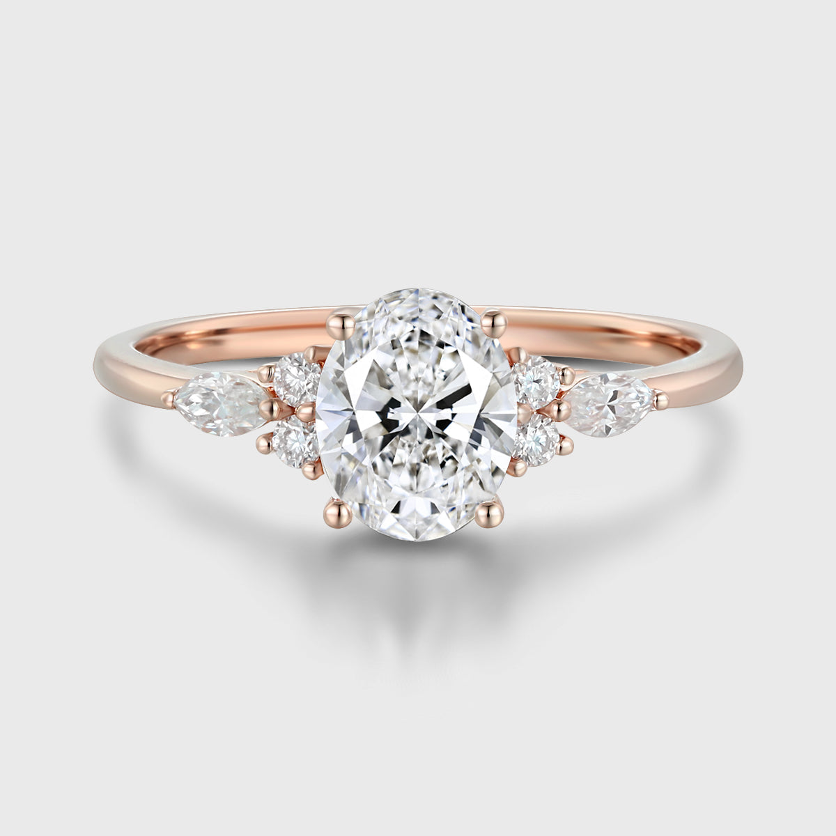 1.5CT Oval cut Lab grown Diamond Cluster Engagement Ring