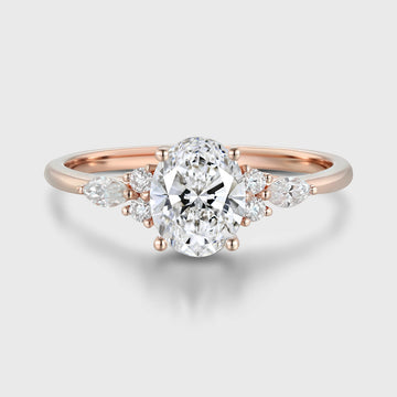 1.5CT Oval cut Lab grown Diamond Cluster Engagement Ring