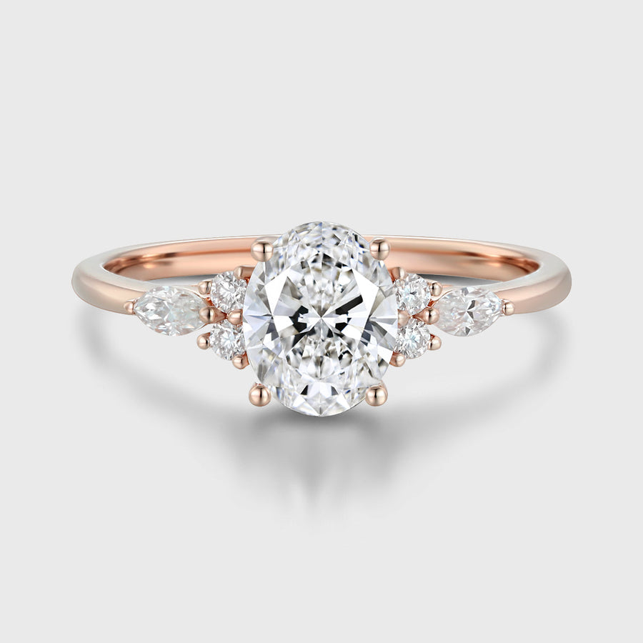 1.5CT Oval cut Lab grown Diamond Cluster Engagement Ring