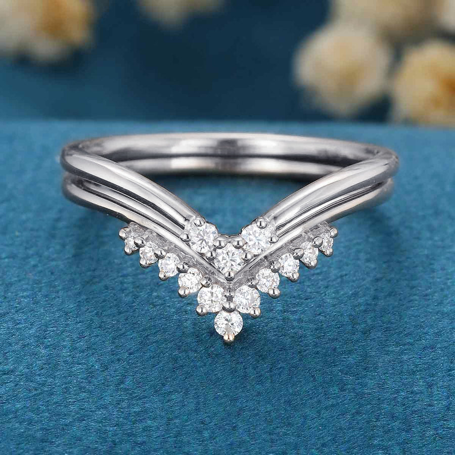 Double Diamond Curve Wedding Band Matching Engagement ring