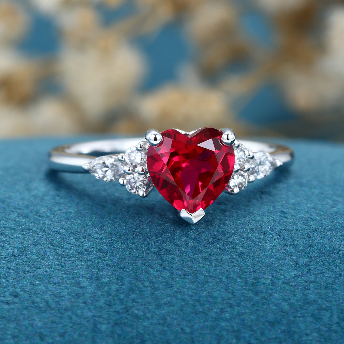Heart cut Lab Ruby Engagement ring