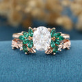 Oval cut Moissanite Rose Gold Matching Diamonds | Lab Grown Emerald Wedding bridal set