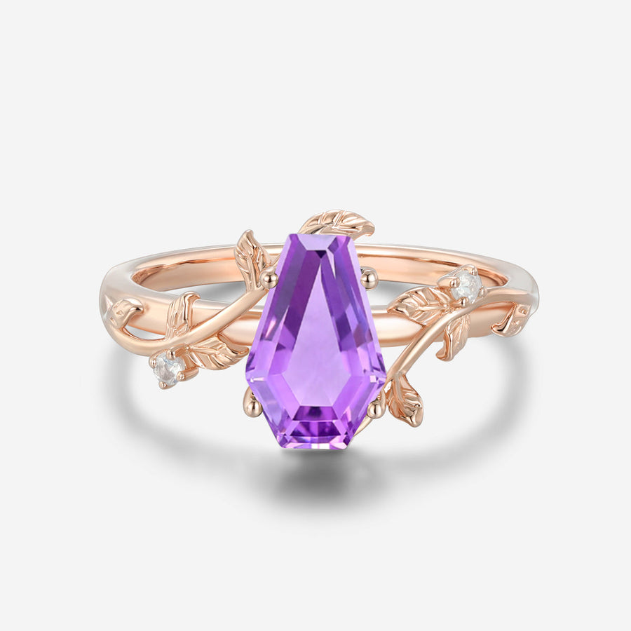 Inspired Coffin Cut Amethyst Engagement Ring