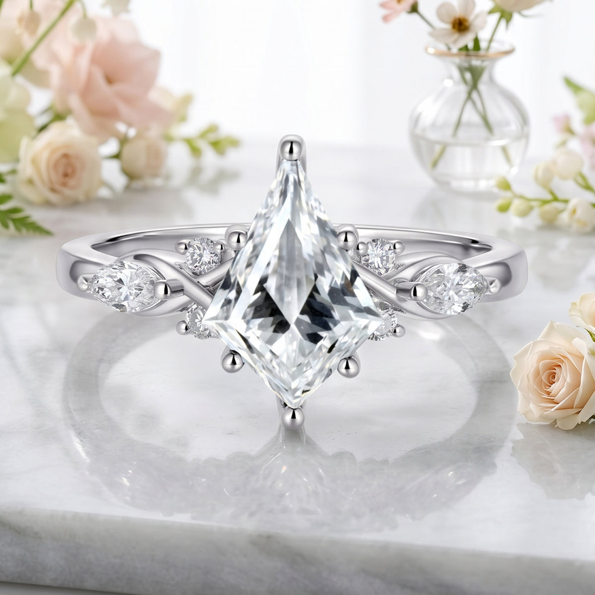 1.0CT~3.0CT Kite cut Lab grown Diamond Cluster Engagement Ring