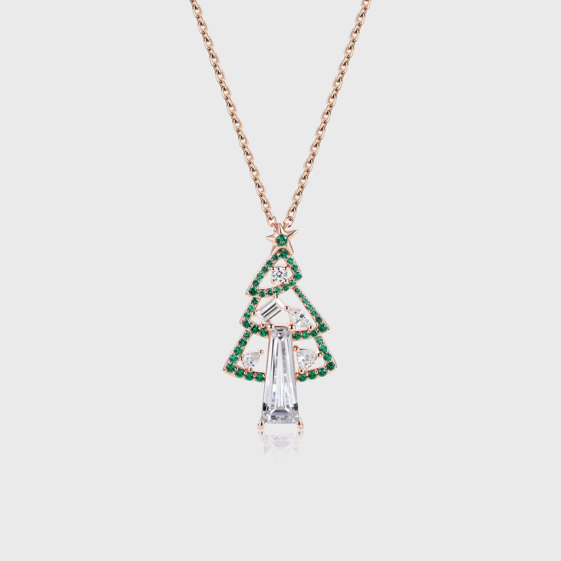 Christmas Tree Pendant Necklace with Moissanite + Lab Emerald Halo Accents
