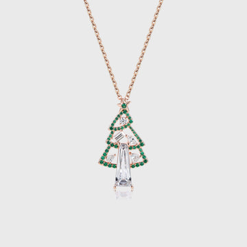 Christmas Tree Pendant Necklace with Moissanite + Lab Emerald Halo Accents